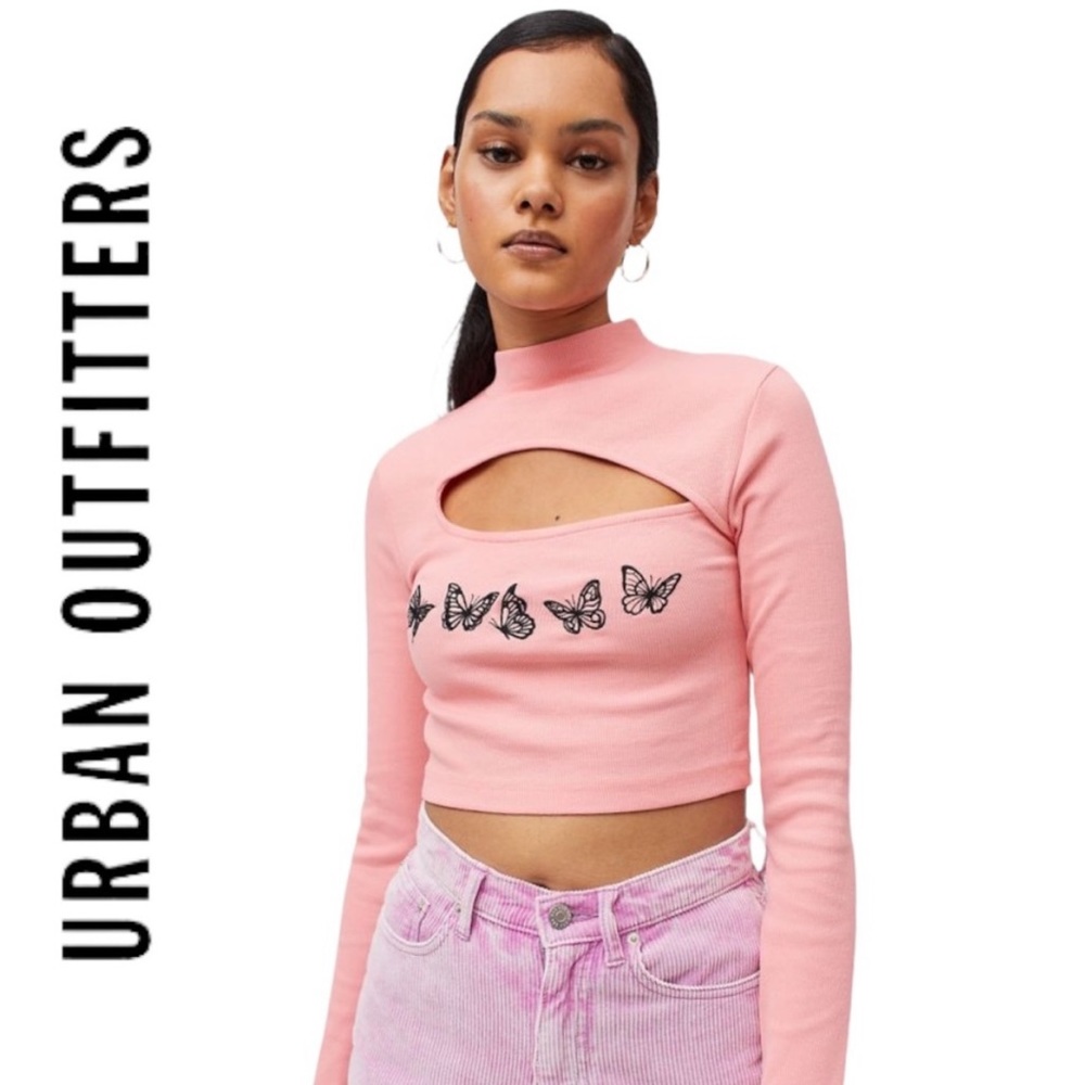 💜 Urban Outfitters UO Embroidered Butterfly Long Sleeve Tee Shirt